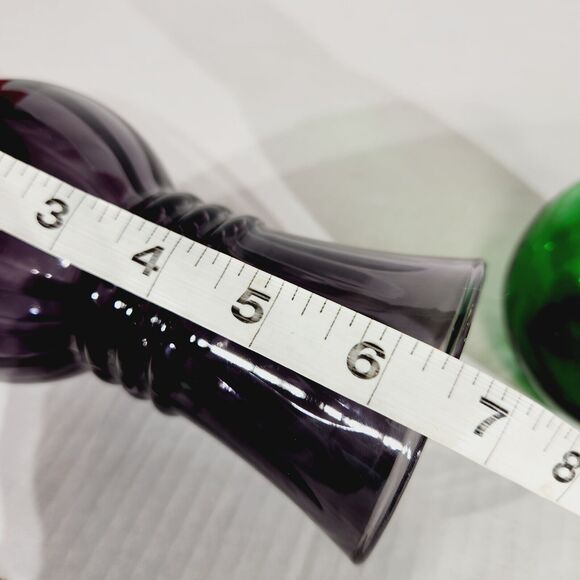 Indiana Glass Anchor Glass Vase Lot of 2 Plum Swirl Forest Green Vtg 6 1/4in USA - Picture 8 of 11